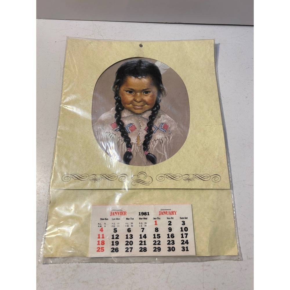 Vintage 1981 Indigenous Girl Portrait Wall Calendar Peter Wright Vancouver 9x12